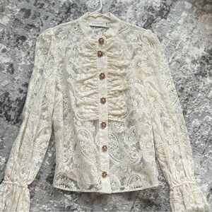 Zimmermann Ivory Lace Blouse with Pink Jewel Buttons